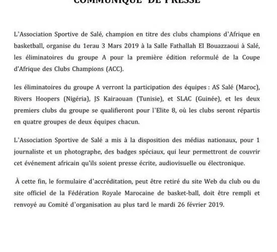 Accueil Association Sportive de Salé BASKETBALL